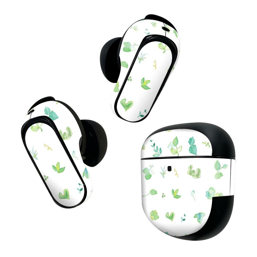 Bose QuietComfort Earbuds II 用 スキンシール ボーズ イヤバッズ2 用 ステッカー 本体3セット ケース1セット 保護 フィルム デコ 葉 緑 ツタ 014821