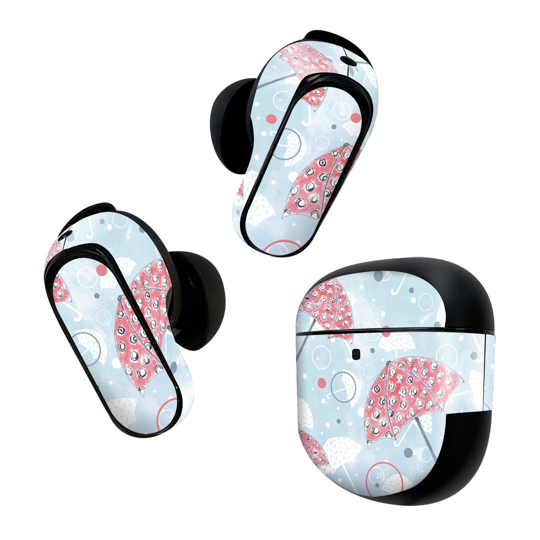 Bose QuietComfort Earbuds II 用 スキンシール ボーズ イヤバッズ2 用　ステッカー　本体3セット ケース1セット 保護 フィルム デコ 傘　雨　イラスト 014844