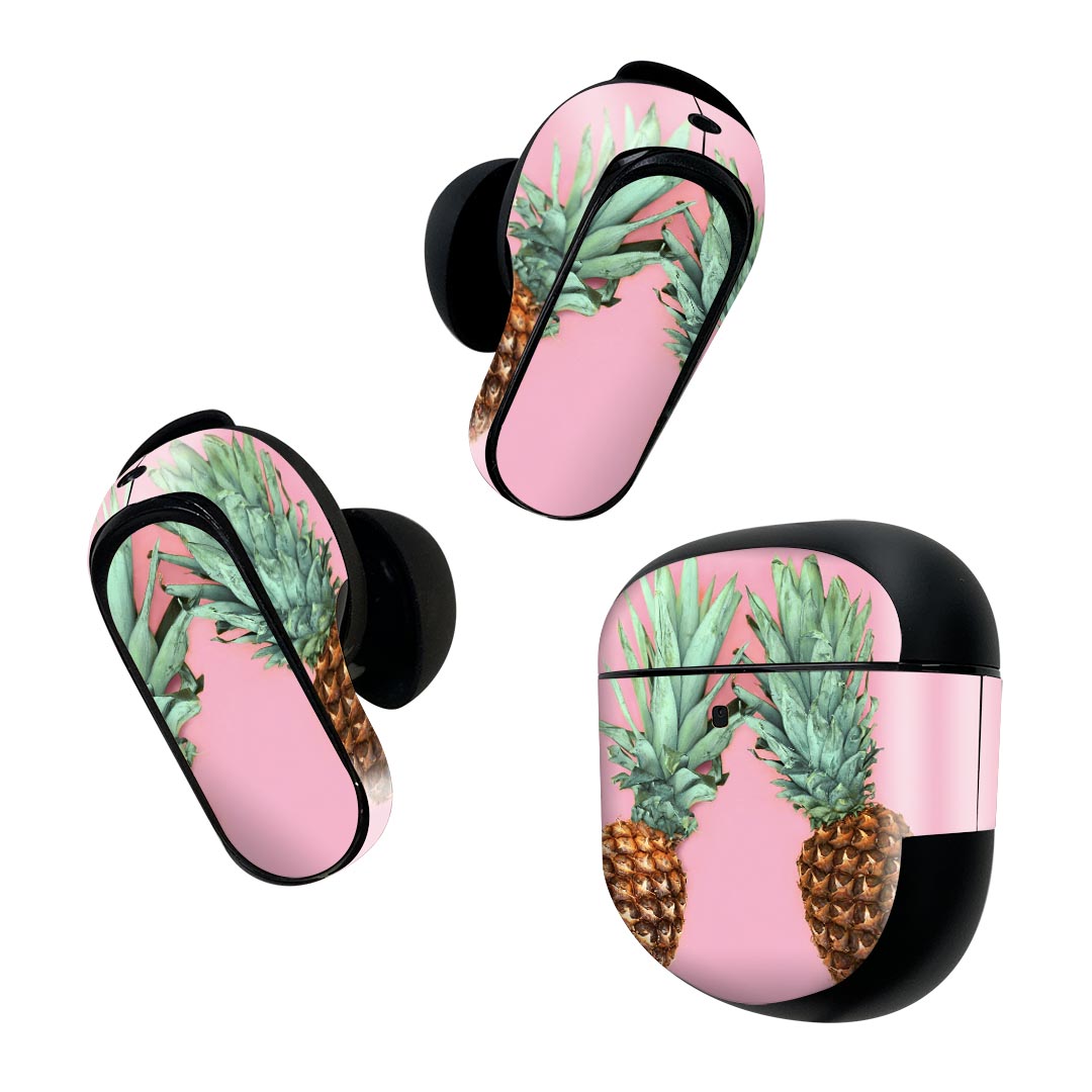 Bose QuietComfort Earbuds II 用 スキンシール ボーズ イヤバッズ2 用　ステッカー　本体3セット ケース1セット 保護 フィルム デコ パイナップル　夏　ピンク　食べ物　果物 014882