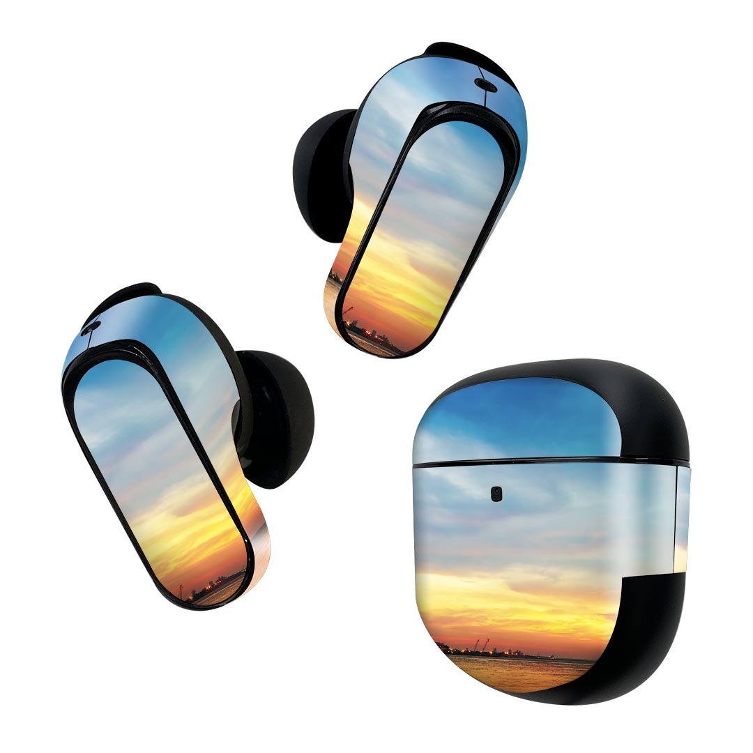 Bose QuietComfort Earbuds II 用 スキンシール ボーズ イヤバッズ2 用　ステッカー　本体3セット ケース1セット 保護 フィルム デコ 景色　夕日　夕方 014924