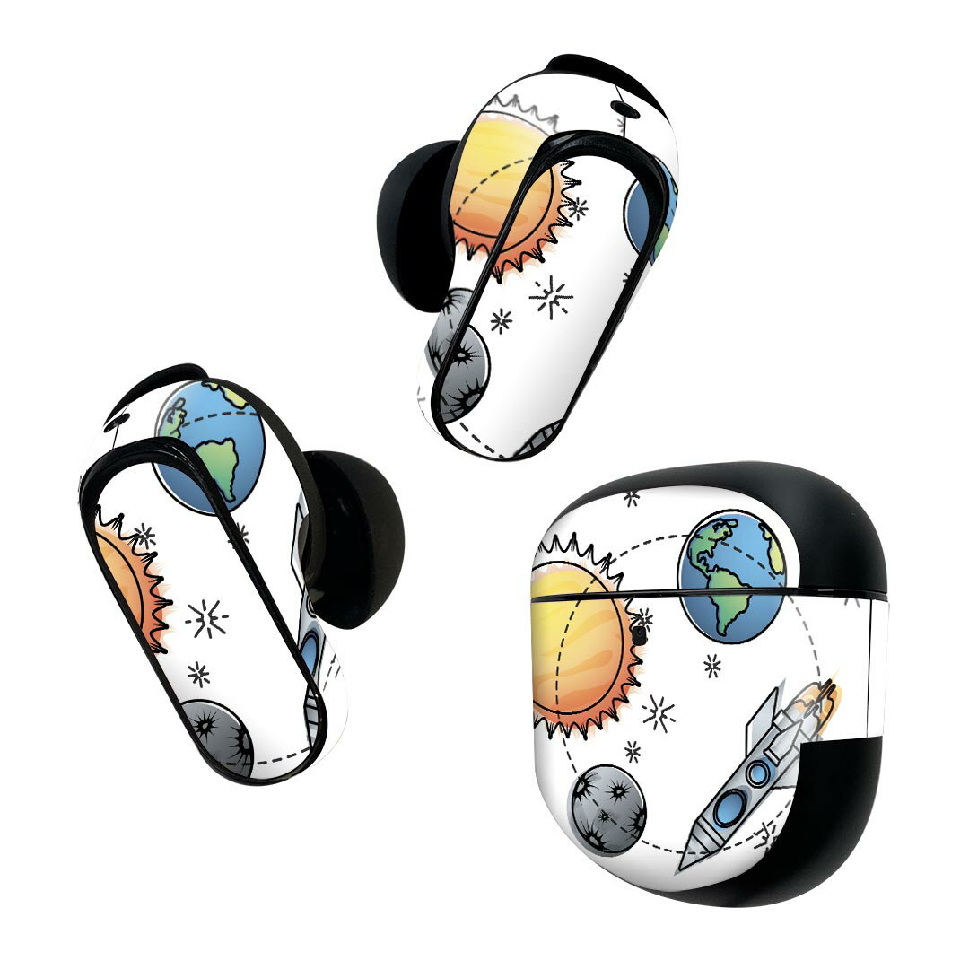 Bose QuietComfort Earbuds II 用 スキンシール ボーズ イヤバッズ2 用　ステッカー　本体3セット ケース1セット 保護 フィルム デコ 宇宙　イラスト　ロケット 014953