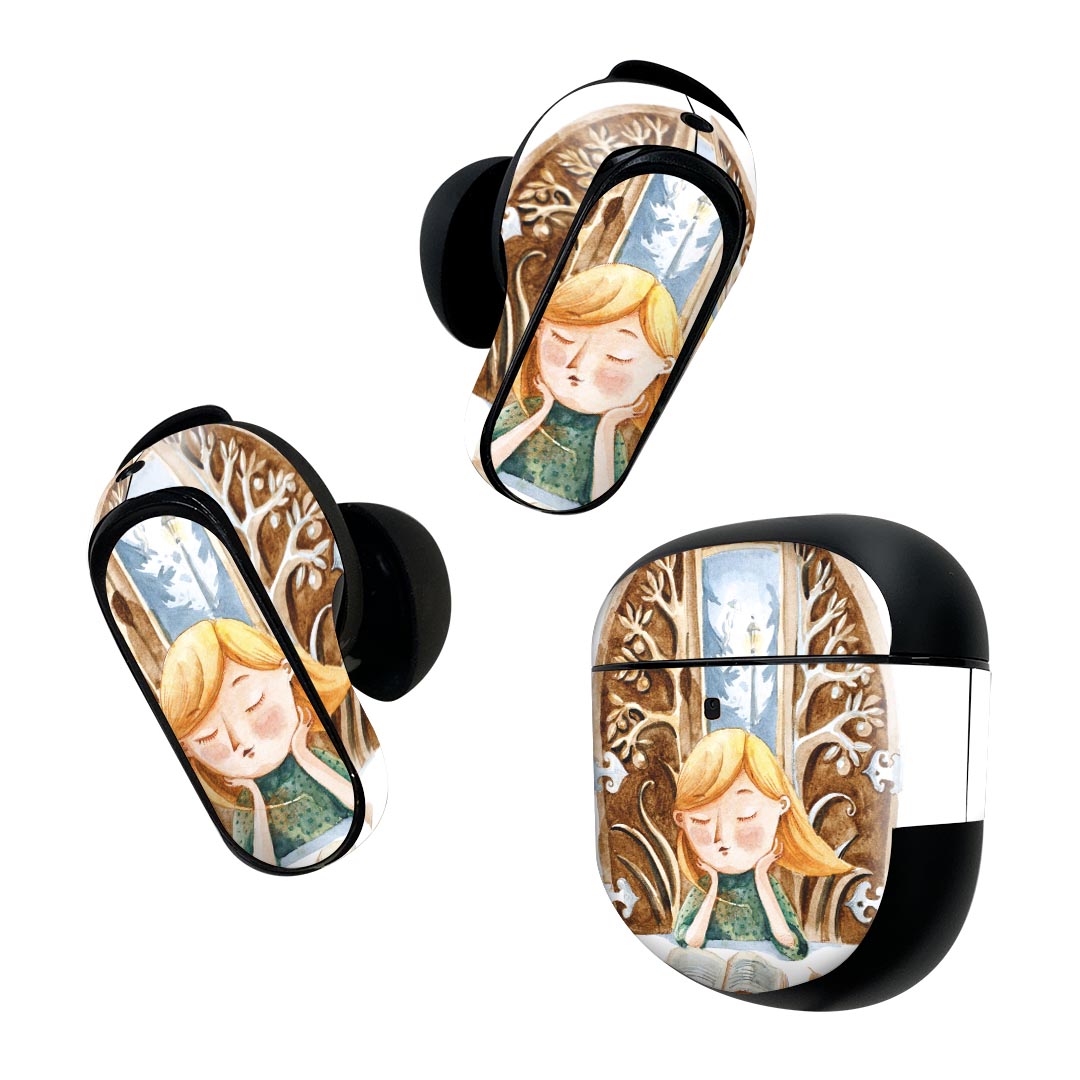 Bose QuietComfort Earbuds II 用 スキンシール ボーズ イヤバッズ2 用　ステッカー　本体3セット ケース1セット 保護 フィルム デコ 女の子　イラスト　窓 014979