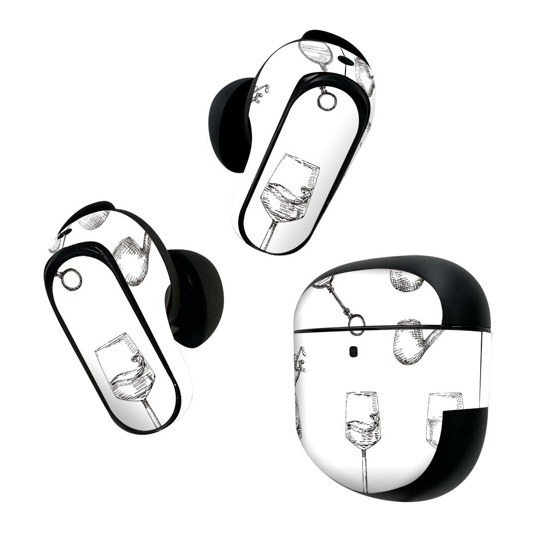 楽天スマコレBose QuietComfort Earbuds II 用 スキンシール ボーズ イヤバッズ2 用　ステッカー　本体3セット ケース1セット 保護 フィルム デコ ワイン　飲み物　お酒　グラス　手書き　絵 015284