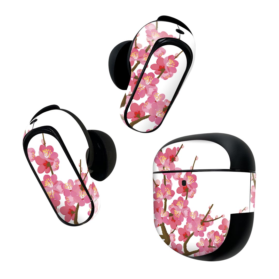 Bose QuietComfort Earbuds II 用 スキンシール ボーズ イヤバッズ2 用　ステッカー　本体3セット ケース1セット 保護 フィルム デコ 梅　花　植物 015456