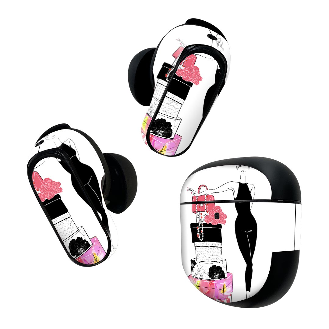 Bose QuietComfort Earbuds II 用 スキンシール ボーズ イヤバッズ2 用 ステッカー 本体3セット ケース1セット 保護 フィルム ...