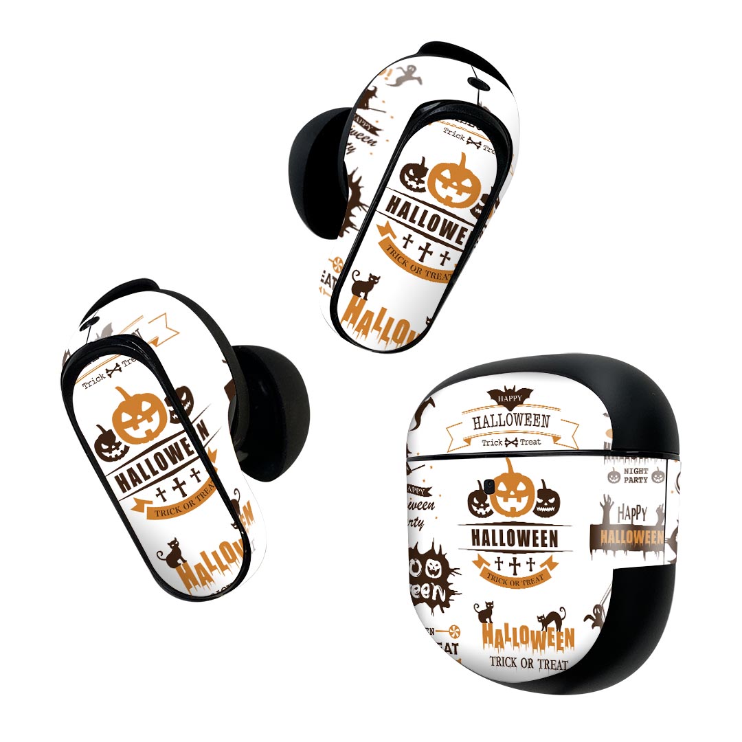 Bose QuietComfort Earbuds II 用 スキンシール ボーズ イヤバッズ2 用 ステッカー 本体3セット ケース1セット 保護 フィルム デコ ハロウィン 英字 015598