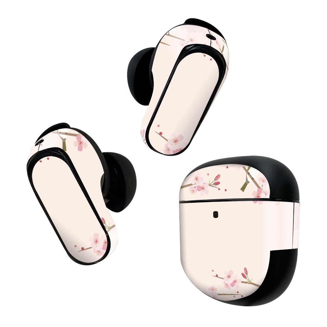 Bose QuietComfort Earbuds II 用 スキンシール ボーズ イヤバッズ2 用　ステッカー　本体3セット ケース1セット 保護 フィルム デコ 梅　花　鳥　植物 015647