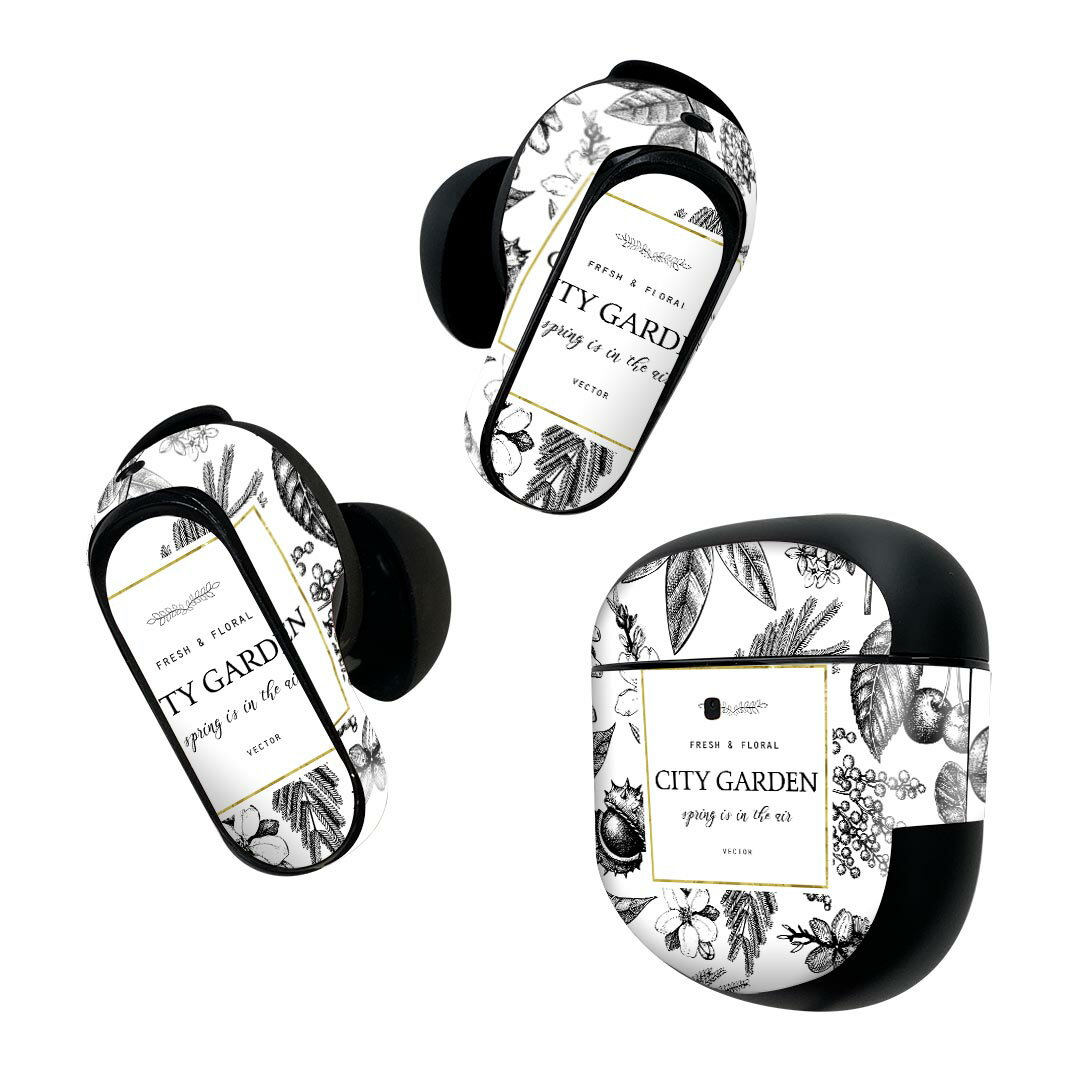 Bose QuietComfort Earbuds II 用 スキンシール ボーズ イヤバッズ2 用　ステッカー　本体3セット ケース1セット 保護 フィルム デコ 木　樹木　自然　植物　モノクロ 015670