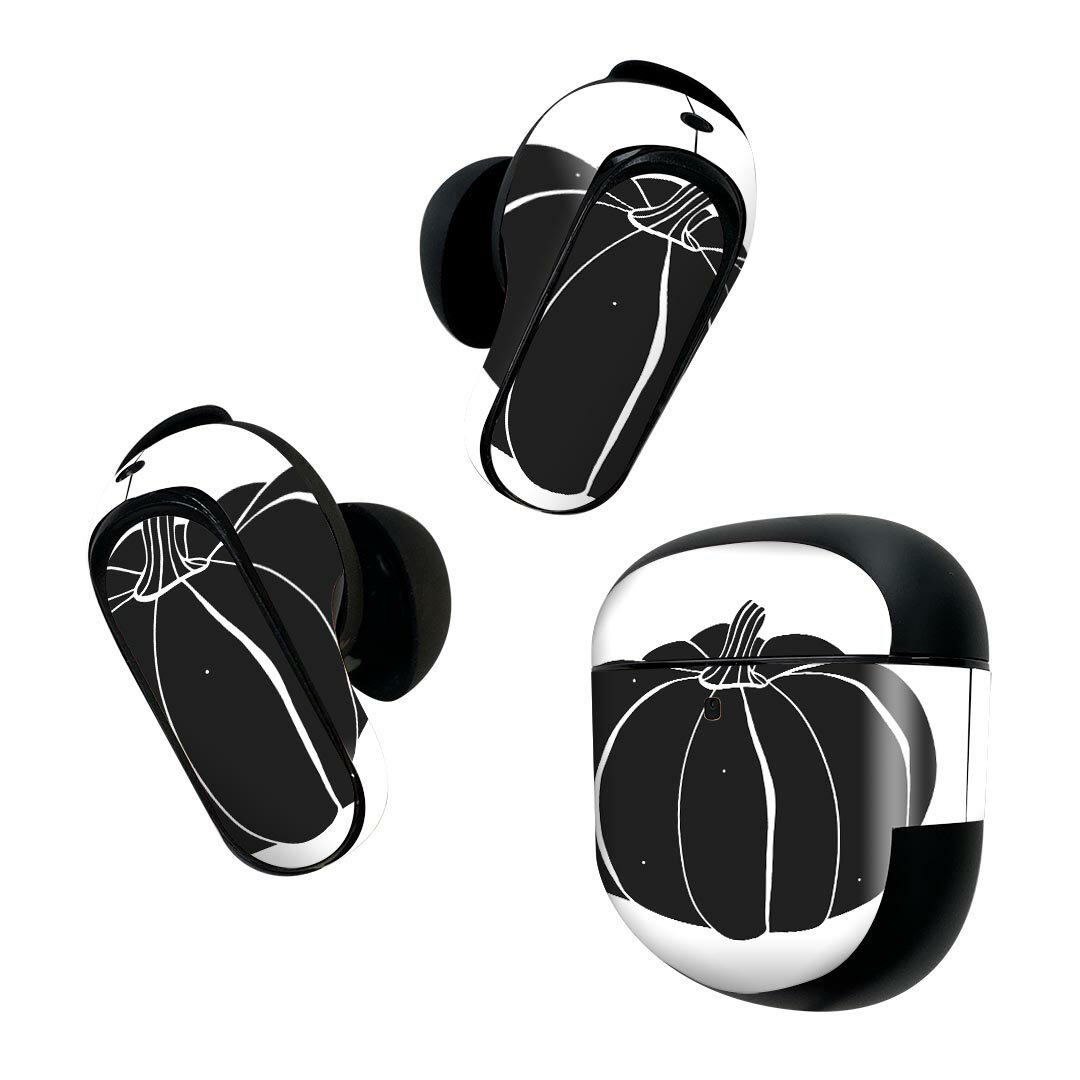 Bose QuietComfort Earbuds II 用 スキンシール ボーズ イヤバッズ2 用　ステッカー　本体3セット ケース1セット 保護 フィルム デコ かぼちゃ　食べ物　野菜　モノクロ 015741