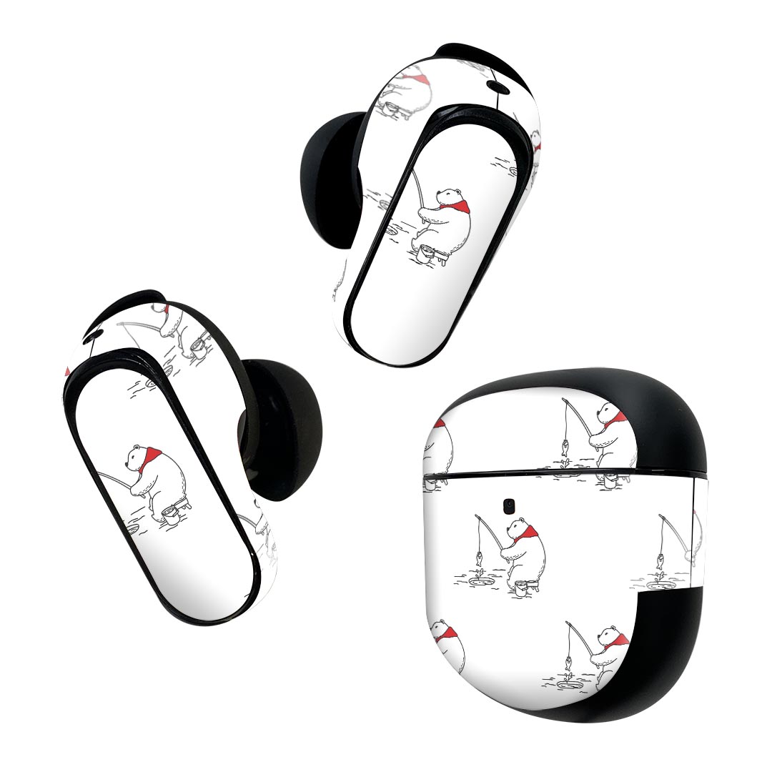 樂天商城 - Bose QuietComfort Earbuds II 用 スキンシール ボーズ イヤバッズ2 用　ステッカー　本体3セット ケース1セット 保護 フィルム デコ シロクマ　釣り　かわいい 015780