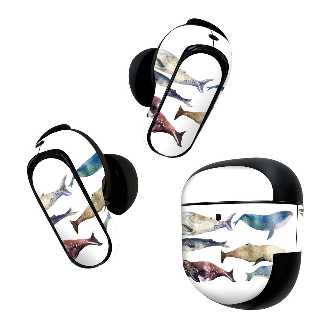 Bose QuietComfort Earbuds II 用 スキンシール ボーズ イヤバッズ2 用　ステッカー　本体3セット ケース1セット 保護 フィルム デコ 魚　海　くじら　シャチ 015833