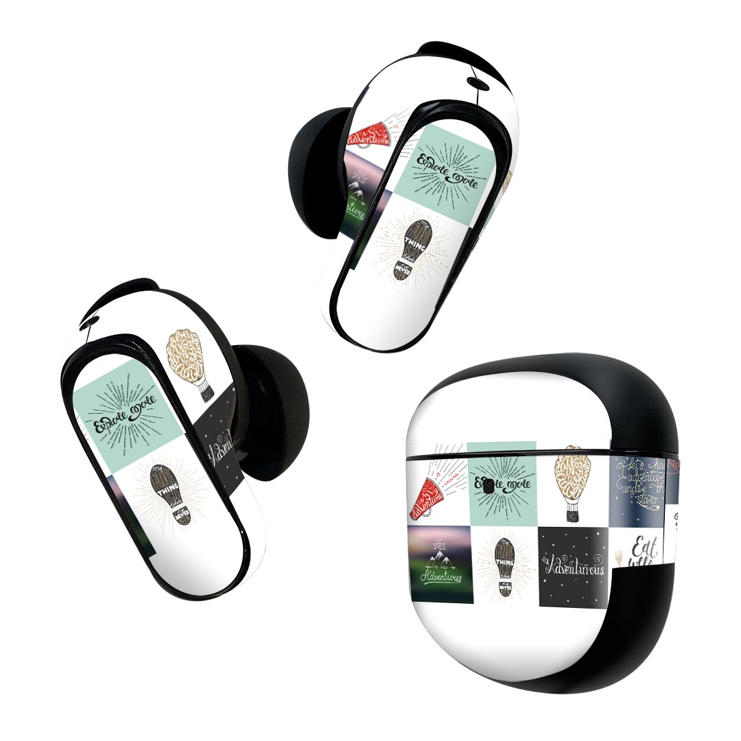製品名 Bose QuietComfort Earbuds II 専用デザインスキンシール セット内容 Bose QuietComfort Earbuds II 専用シール　イヤホン（左右）3枚、充電ケース用シール 1枚AirPods第3世代専用です。第1?2世代、Proシリーズには対応していません。 商品特徴 再剥離性シートを素材に採用し、細かな位置調整がしやすく貼り直しが容易です。また、エアフリーでもありますので気泡が簡単に逃げるので、キレイに貼ることができます。専用の業務プリンターを使い、商品画像と遜色のない美しい印刷仕上がり。 注意事項 画像はサンプルですので、ご覧の環境によっては多少色味に違いを感じる場合がございます。 イメージと違った、モニターと色味が異なるという理由での交換や返金はご対応出来かねます。スキンシールのみの販売で、機器本体や充電ケース本体は付属しません。シワができた場合、ドライヤーなどで軽く温め、外側に向けてシワを伸ばすように貼ってください。初回貼付時の位置調整や貼り直しは可能ですが、しっかりと押し付けて接着させた後の再剥離、再利用は保証しておりません。また接着部に油分や汚れが付着しますと角の部分は剥がれやすくなりますので、貼付時はあまり触れないようにご注意ください。無地のセミグロスシートにデザインをプリントした商品で、デコなどの加工はございません。 凹凸や光沢があるように見えたり布地や金属を素材にしたように見える商品もありますが、デザインの図版によるものです。印刷時に微妙な画像のズレが生じる場合がございます。ご注文後に1点1点制作する受注生産品の為、不良品以外のご返品や交換は固くお断りします。 商品発送 完全受注生産のハンドメイド商品となりますので、既製品と比べて発送までお時間を頂いています。 基本的に決済確認後2~3営業日、最大で10営業日での発送となります。繁忙期や休業日明けの場合はさらに時間がかかる場合があります。 その際には別途メールにてご連絡致します。メール便の場合、発送日から到着までに2?4日ほどかかる場合が多く、紛失などの保障もご対応できかねます。あらかじめご了承下さい。