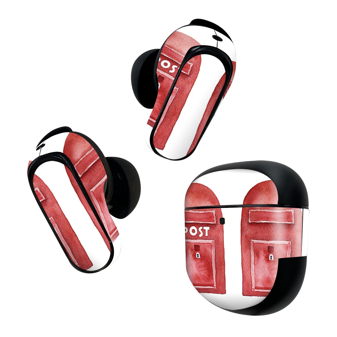 Bose QuietComfort Earbuds II 用 スキンシール ボーズ イヤバッズ2 用　ステッカー　本体3セット ケース1セット 保護 フィルム デコ ポスト　手描き　赤 015973