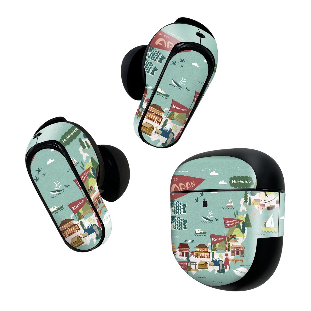 製品名 Bose QuietComfort Earbuds II 専用デザインスキンシール セット内容 Bose QuietComfort Earbuds II 専用シール　イヤホン（左右）3枚、充電ケース用シール 1枚AirPods第3世代専用です。第1?2世代、Proシリーズには対応していません。 商品特徴 再剥離性シートを素材に採用し、細かな位置調整がしやすく貼り直しが容易です。また、エアフリーでもありますので気泡が簡単に逃げるので、キレイに貼ることができます。専用の業務プリンターを使い、商品画像と遜色のない美しい印刷仕上がり。 注意事項 画像はサンプルですので、ご覧の環境によっては多少色味に違いを感じる場合がございます。 イメージと違った、モニターと色味が異なるという理由での交換や返金はご対応出来かねます。スキンシールのみの販売で、機器本体や充電ケース本体は付属しません。シワができた場合、ドライヤーなどで軽く温め、外側に向けてシワを伸ばすように貼ってください。初回貼付時の位置調整や貼り直しは可能ですが、しっかりと押し付けて接着させた後の再剥離、再利用は保証しておりません。また接着部に油分や汚れが付着しますと角の部分は剥がれやすくなりますので、貼付時はあまり触れないようにご注意ください。無地のセミグロスシートにデザインをプリントした商品で、デコなどの加工はございません。 凹凸や光沢があるように見えたり布地や金属を素材にしたように見える商品もありますが、デザインの図版によるものです。印刷時に微妙な画像のズレが生じる場合がございます。ご注文後に1点1点制作する受注生産品の為、不良品以外のご返品や交換は固くお断りします。 商品発送 完全受注生産のハンドメイド商品となりますので、既製品と比べて発送までお時間を頂いています。 基本的に決済確認後2~3営業日、最大で10営業日での発送となります。繁忙期や休業日明けの場合はさらに時間がかかる場合があります。 その際には別途メールにてご連絡致します。メール便の場合、発送日から到着までに2?4日ほどかかる場合が多く、紛失などの保障もご対応できかねます。あらかじめご了承下さい。