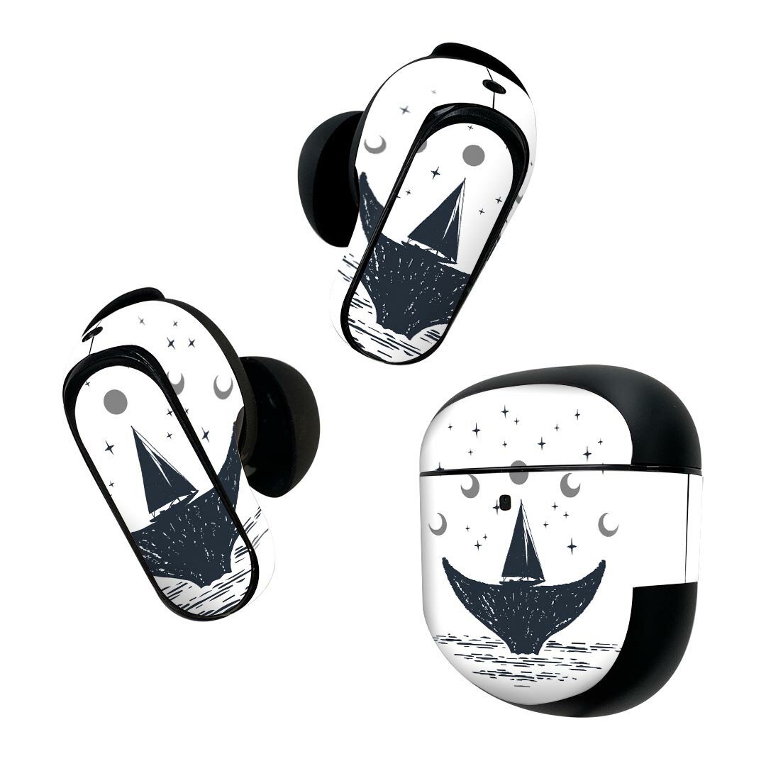Bose QuietComfort Earbuds II 用 スキンシール ボーズ イヤバッズ2 用　ステッカー　本体3セット ケース1セット 保護 フィルム デコ 月の満ち欠け　宇宙　魚　月 016040