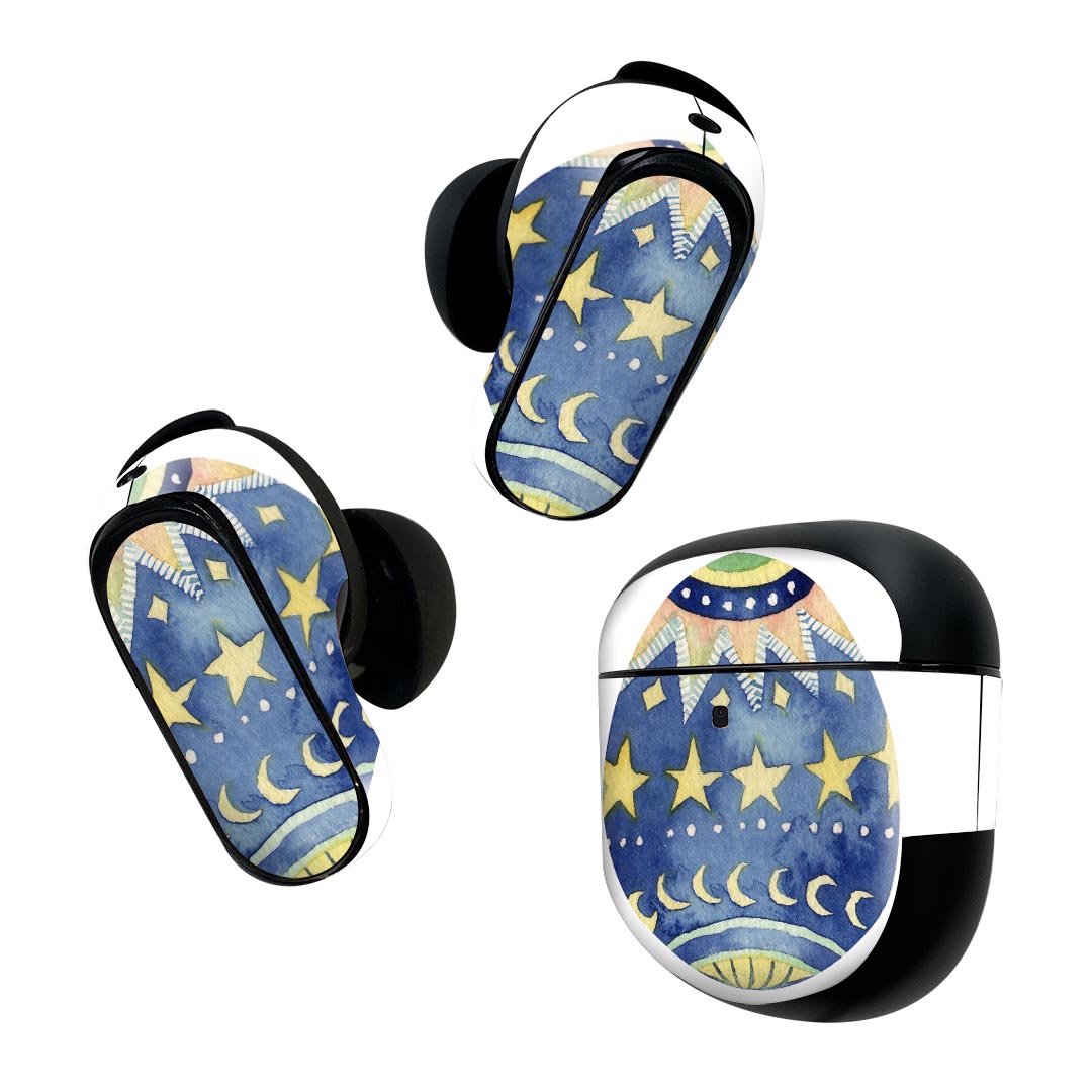 Bose QuietComfort Earbuds II 用 スキンシール ボーズ イヤバッズ2 用　ステッカー　本体3セット ケース1セット 保護 フィルム デコ イースター　星　かわいい 016074