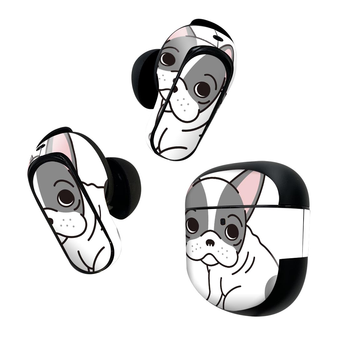 Bose QuietComfort Earbuds II 用 スキンシール ボーズ イヤバッズ2 用　ステッカー　本体3セット ケース1セット 保護 フィルム デコ 犬　かわいい　ブルドック 016081
