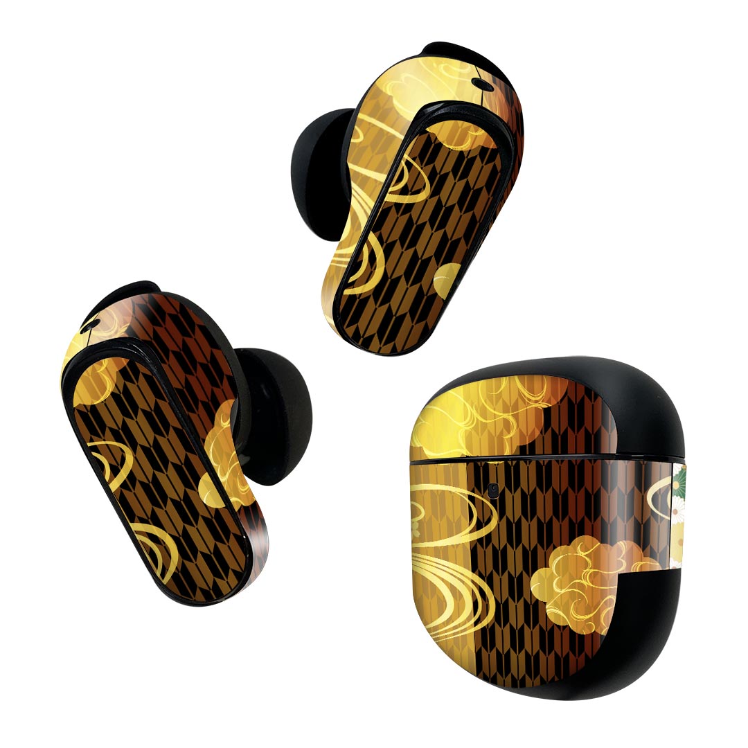 Bose QuietComfort Earbuds II 用 スキンシール ボーズ イヤバッズ2 用 ステッカー 本体3セット ケース1セット 保護 フィルム デコ 和柄 桜 016162