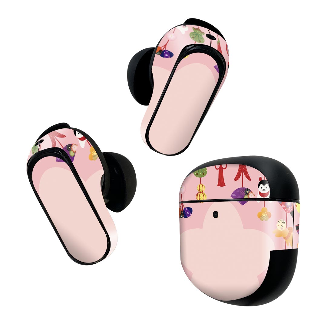 Bose QuietComfort Earbuds II 用 スキンシール ボーズ イヤバッズ2 用　ステッカー　本体3セット ケース1セット 保護 フィルム デコ 和柄　桜 016205