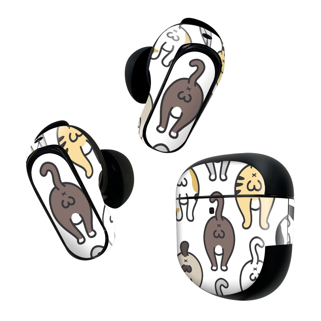 Bose QuietComfort Earbuds II 用 スキンシール ボーズ イヤバッズ2 用　ステッカー　本体3セット ケース1セット 保護 フィルム デコ 猫　おしり 016238
