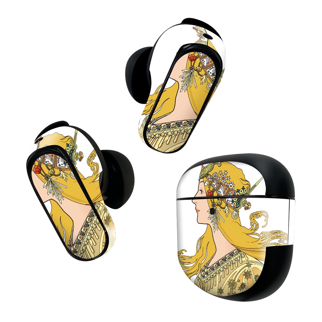 Bose QuietComfort Earbuds II 用 スキンシール ボーズ イヤバッズ2 用　ステッカー　本体3セット ケース1セット 保護 フィルム デコ 女の人　イラスト 016250
