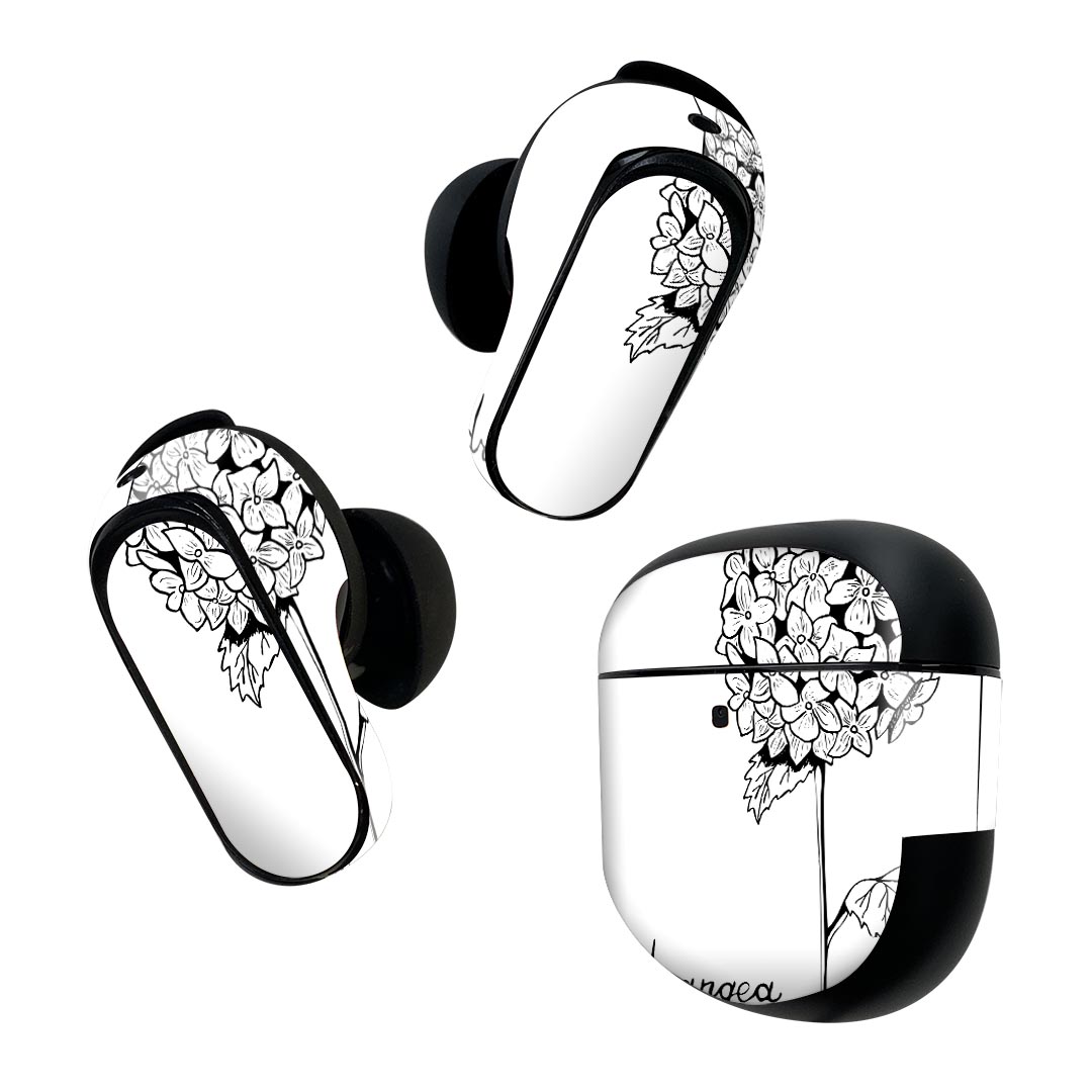 Bose QuietComfort Earbuds II 用 スキンシール ボーズ イヤバッズ2 用　ステッカー　本体3セット ケース1セット 保護 フィルム デコ あじさい　梅雨　花 016339