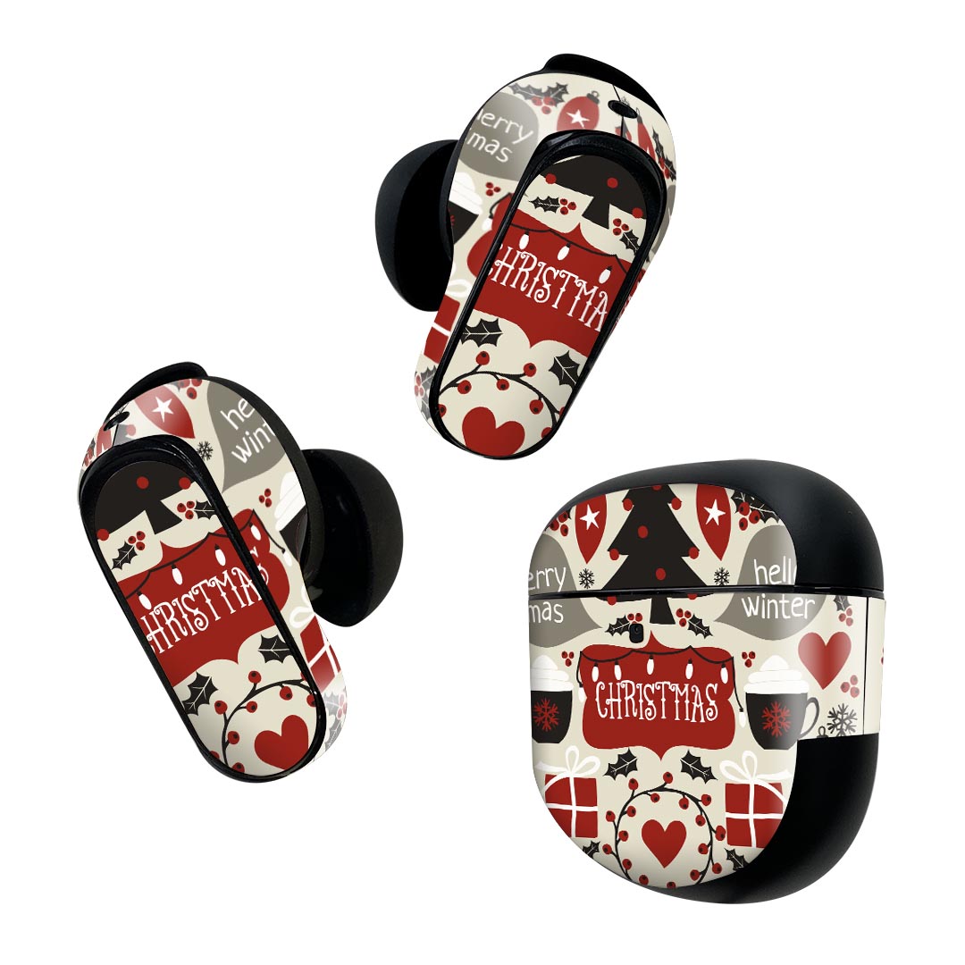 Bose QuietComfort Earbuds II 用 スキンシール ボーズ イヤバッズ2 用　ステッカー　本体3セット ケース1セット 保護 フィルム デコ クリスマス　 016376