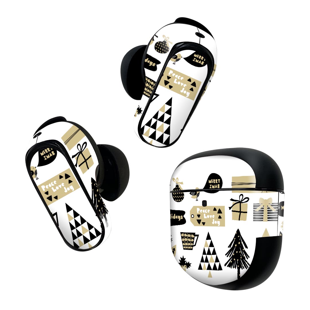 製品名 Bose QuietComfort Earbuds II 専用デザインスキンシール セット内容 Bose QuietComfort Earbuds II 専用シール　イヤホン（左右）3枚、充電ケース用シール 1枚AirPods第3世代専用です。第1?2世代、Proシリーズには対応していません。 商品特徴 再剥離性シートを素材に採用し、細かな位置調整がしやすく貼り直しが容易です。また、エアフリーでもありますので気泡が簡単に逃げるので、キレイに貼ることができます。専用の業務プリンターを使い、商品画像と遜色のない美しい印刷仕上がり。 注意事項 画像はサンプルですので、ご覧の環境によっては多少色味に違いを感じる場合がございます。 イメージと違った、モニターと色味が異なるという理由での交換や返金はご対応出来かねます。スキンシールのみの販売で、機器本体や充電ケース本体は付属しません。シワができた場合、ドライヤーなどで軽く温め、外側に向けてシワを伸ばすように貼ってください。初回貼付時の位置調整や貼り直しは可能ですが、しっかりと押し付けて接着させた後の再剥離、再利用は保証しておりません。また接着部に油分や汚れが付着しますと角の部分は剥がれやすくなりますので、貼付時はあまり触れないようにご注意ください。無地のセミグロスシートにデザインをプリントした商品で、デコなどの加工はございません。 凹凸や光沢があるように見えたり布地や金属を素材にしたように見える商品もありますが、デザインの図版によるものです。印刷時に微妙な画像のズレが生じる場合がございます。ご注文後に1点1点制作する受注生産品の為、不良品以外のご返品や交換は固くお断りします。 商品発送 完全受注生産のハンドメイド商品となりますので、既製品と比べて発送までお時間を頂いています。 基本的に決済確認後2~3営業日、最大で10営業日での発送となります。繁忙期や休業日明けの場合はさらに時間がかかる場合があります。 その際には別途メールにてご連絡致します。メール便の場合、発送日から到着までに2?4日ほどかかる場合が多く、紛失などの保障もご対応できかねます。あらかじめご了承下さい。