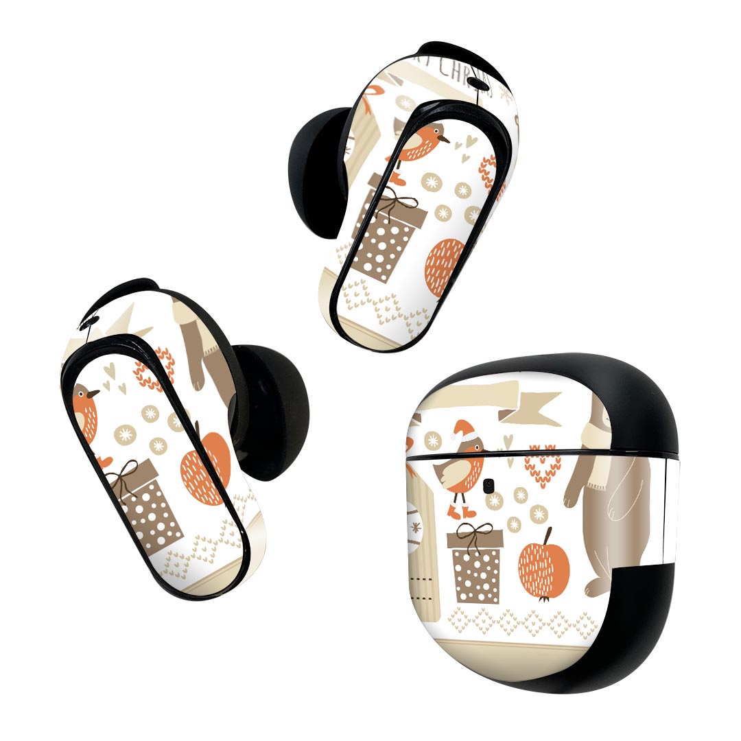 製品名 Bose QuietComfort Earbuds II 専用デザインスキンシール セット内容 Bose QuietComfort Earbuds II 専用シール　イヤホン（左右）3枚、充電ケース用シール 1枚AirPods第3世代専用です。第1?2世代、Proシリーズには対応していません。 商品特徴 再剥離性シートを素材に採用し、細かな位置調整がしやすく貼り直しが容易です。また、エアフリーでもありますので気泡が簡単に逃げるので、キレイに貼ることができます。専用の業務プリンターを使い、商品画像と遜色のない美しい印刷仕上がり。 注意事項 画像はサンプルですので、ご覧の環境によっては多少色味に違いを感じる場合がございます。 イメージと違った、モニターと色味が異なるという理由での交換や返金はご対応出来かねます。スキンシールのみの販売で、機器本体や充電ケース本体は付属しません。シワができた場合、ドライヤーなどで軽く温め、外側に向けてシワを伸ばすように貼ってください。初回貼付時の位置調整や貼り直しは可能ですが、しっかりと押し付けて接着させた後の再剥離、再利用は保証しておりません。また接着部に油分や汚れが付着しますと角の部分は剥がれやすくなりますので、貼付時はあまり触れないようにご注意ください。無地のセミグロスシートにデザインをプリントした商品で、デコなどの加工はございません。 凹凸や光沢があるように見えたり布地や金属を素材にしたように見える商品もありますが、デザインの図版によるものです。印刷時に微妙な画像のズレが生じる場合がございます。ご注文後に1点1点制作する受注生産品の為、不良品以外のご返品や交換は固くお断りします。 商品発送 完全受注生産のハンドメイド商品となりますので、既製品と比べて発送までお時間を頂いています。 基本的に決済確認後2~3営業日、最大で10営業日での発送となります。繁忙期や休業日明けの場合はさらに時間がかかる場合があります。 その際には別途メールにてご連絡致します。メール便の場合、発送日から到着までに2?4日ほどかかる場合が多く、紛失などの保障もご対応できかねます。あらかじめご了承下さい。