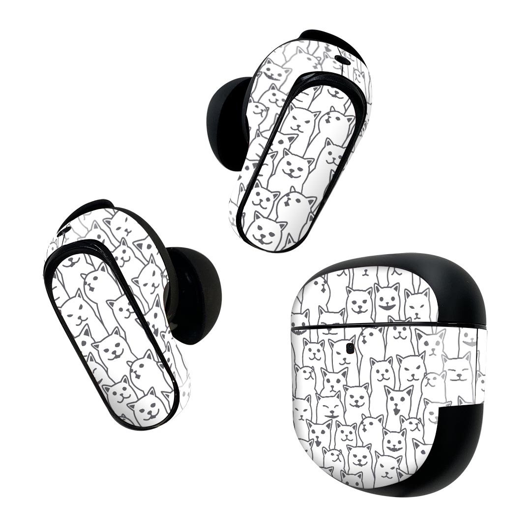 Bose QuietComfort Earbuds II 用 スキンシール ボーズ イヤバッズ2 用　ステッカー　本体3セット ケース1セット 保護 フィルム デコ 猫　イラスト　動物 016441