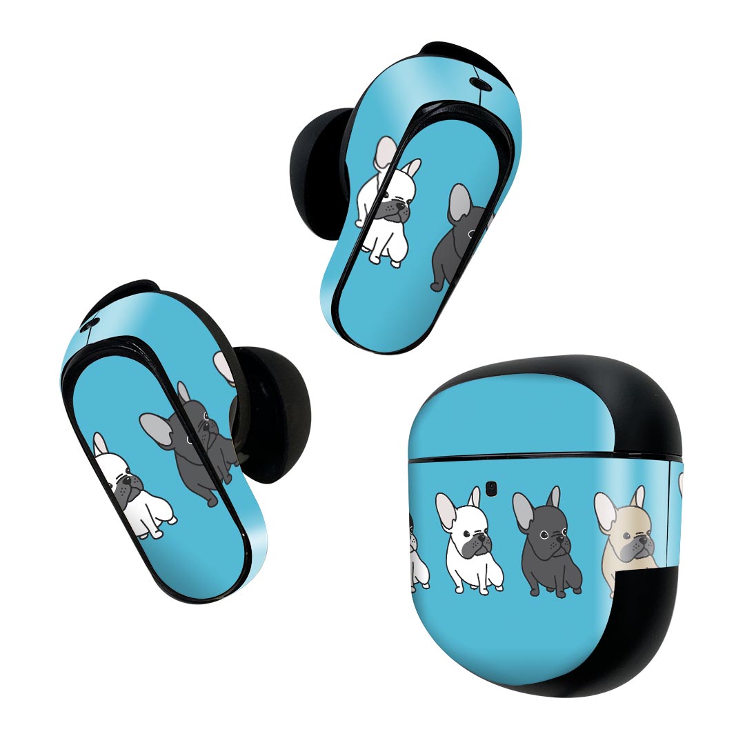 Bose QuietComfort Earbuds II 用 スキンシール ボーズ イヤバッズ2 用　ステッカー　本体3セット ケース1セット 保護 フィルム デコ 犬　イラスト　動物 016445