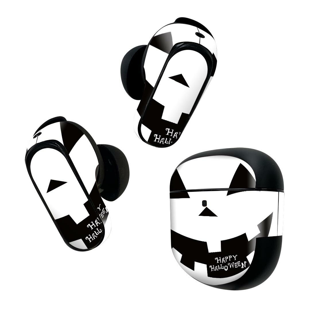 Bose QuietComfort Earbuds II 用 スキンシール ボーズ イヤバッズ2 用　ステッカー　本体3セット ケース1セット 保護 フィルム デコ ハロウィン　 顔　かぼちゃ　パンプキン 017433