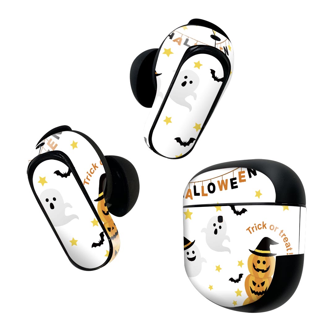 Bose QuietComfort Earbuds II 用 スキンシール ボーズ イヤバッズ2 用 ステッカー 本体3セット ケース1セット 保護 フィルム デコ ハロウィン かわいい かぼちゃ おばけ こうもり 017450