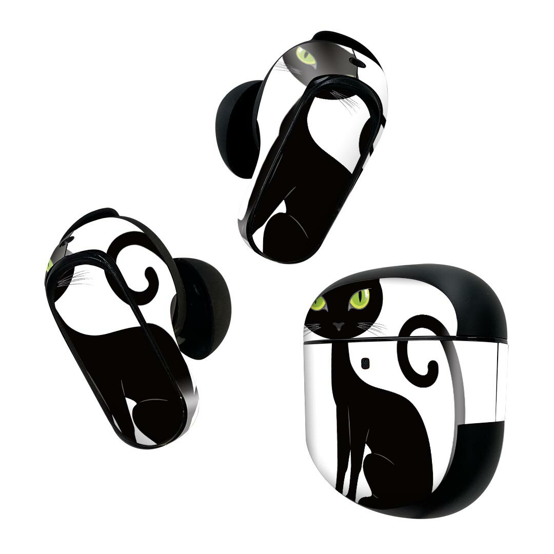 Bose QuietComfort Earbuds II 用 スキンシール ボーズ イヤバッズ2 用　ステッカー　本体3セット ケース1セット 保護 フィルム デコ ハロウィン　ホラー 猫　黒　かわいい 017457