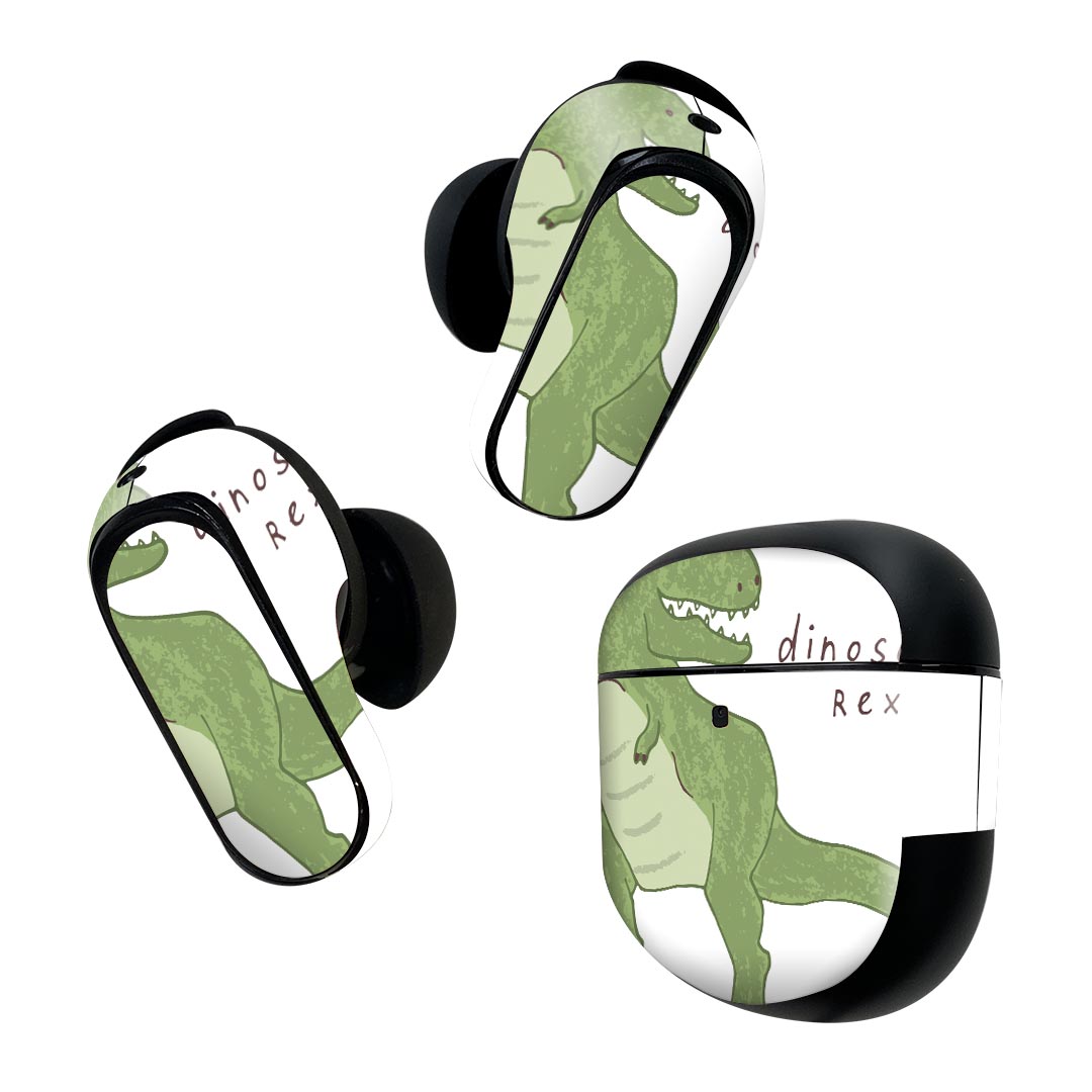 Bose QuietComfort Earbuds II 用 スキンシール ボーズ イヤバッズ2 用　ステッカー　本体3セット ケース1セット 保護 フィルム デコ ダイナソー　 ダイナソー　恐竜　Dinosaur rex　ティラノサウルス 017558