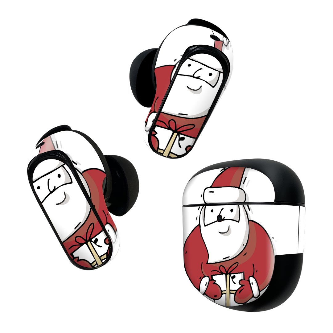 Bose QuietComfort Earbuds II 用 スキンシール ボーズ イヤバッズ2 用 ステッカー 本体3セット ケース1セット 保護 フィルム デコ クリスマス サンタさん かわいい 赤 017684