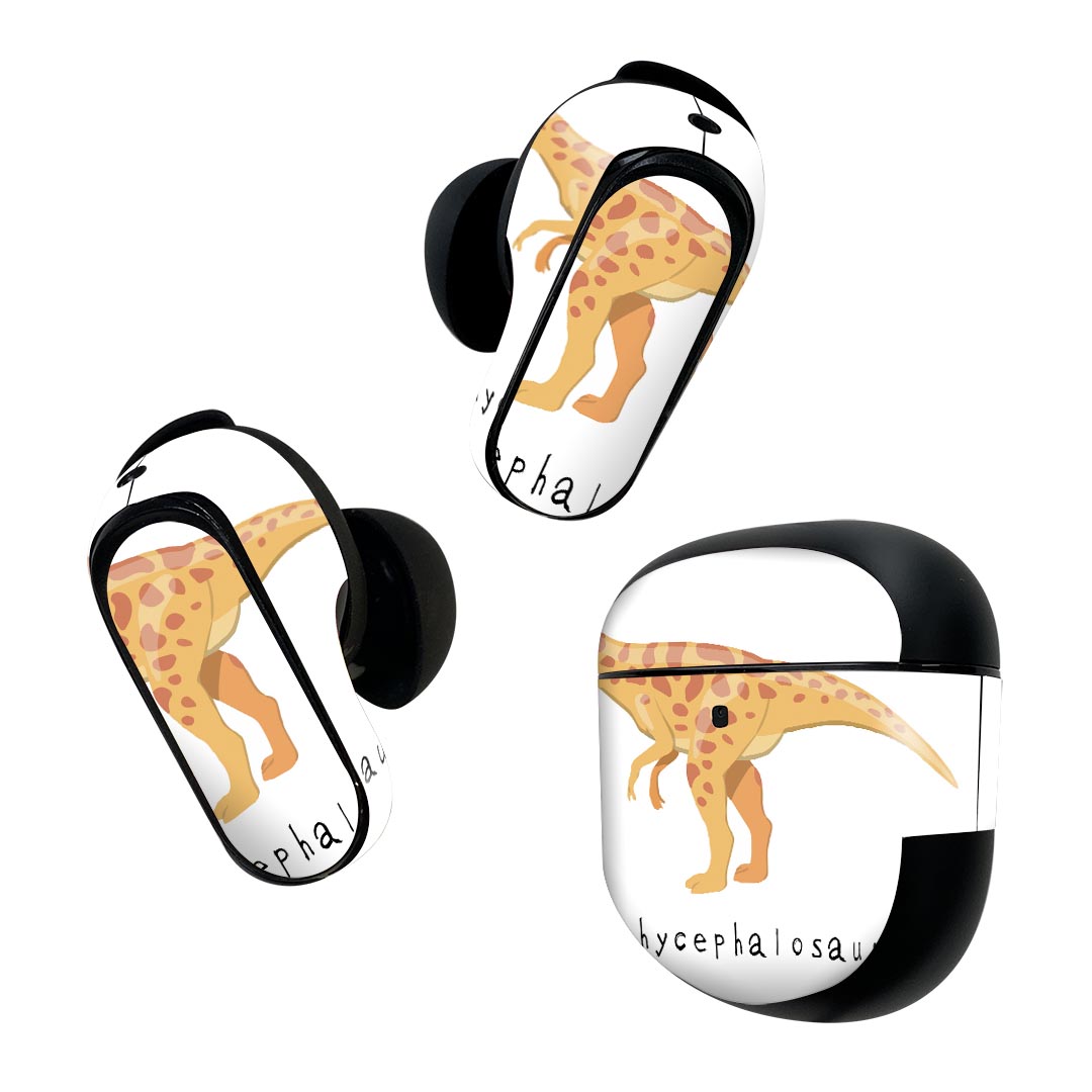 Bose QuietComfort Earbuds II 用 スキンシール ボーズ イヤバッズ2 用　ステッカー　本体3セット ケース1セット 保護 フィルム デコ 恐竜 パキケファロサウルス saurus 恐竜 017690