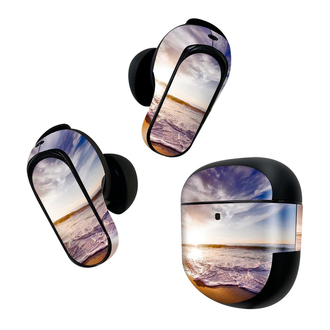Bose QuietComfort Earbuds II 用 スキンシール ボーズ イヤバッズ2 用　ステッカー　本体3セット ケース1セット 保護 フィルム デコ 海 夕日 018312