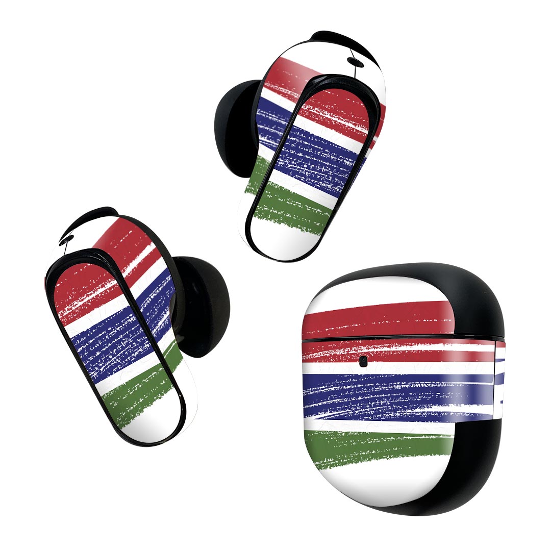 Bose QuietComfort Earbuds II 用 スキンシール ボーズ イヤバッズ2 用　ステッカー　本体3セット ケース1セット 保護 フィルム デコ 国旗 gambia ガンビア 018452