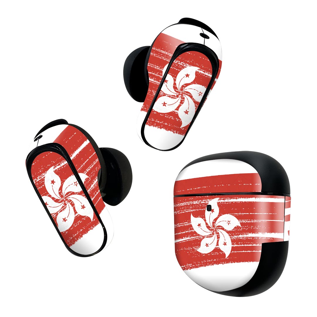 Bose QuietComfort Earbuds II 用 スキンシール ボーズ イヤバッズ2 用　ステッカー　本体3セット ケース1セット 保護 フィルム デコ 国旗 hong-kong 香港 018467