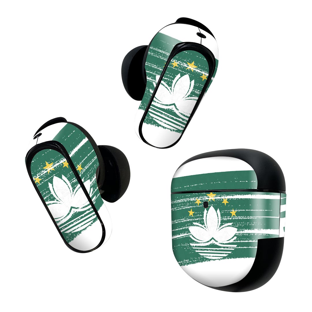 Bose QuietComfort Earbuds II 用 スキンシール ボーズ イヤバッズ2 用　ステッカー　本体3セット ケース1セット 保護 フィルム デコ 国旗 macau マカオ 018495