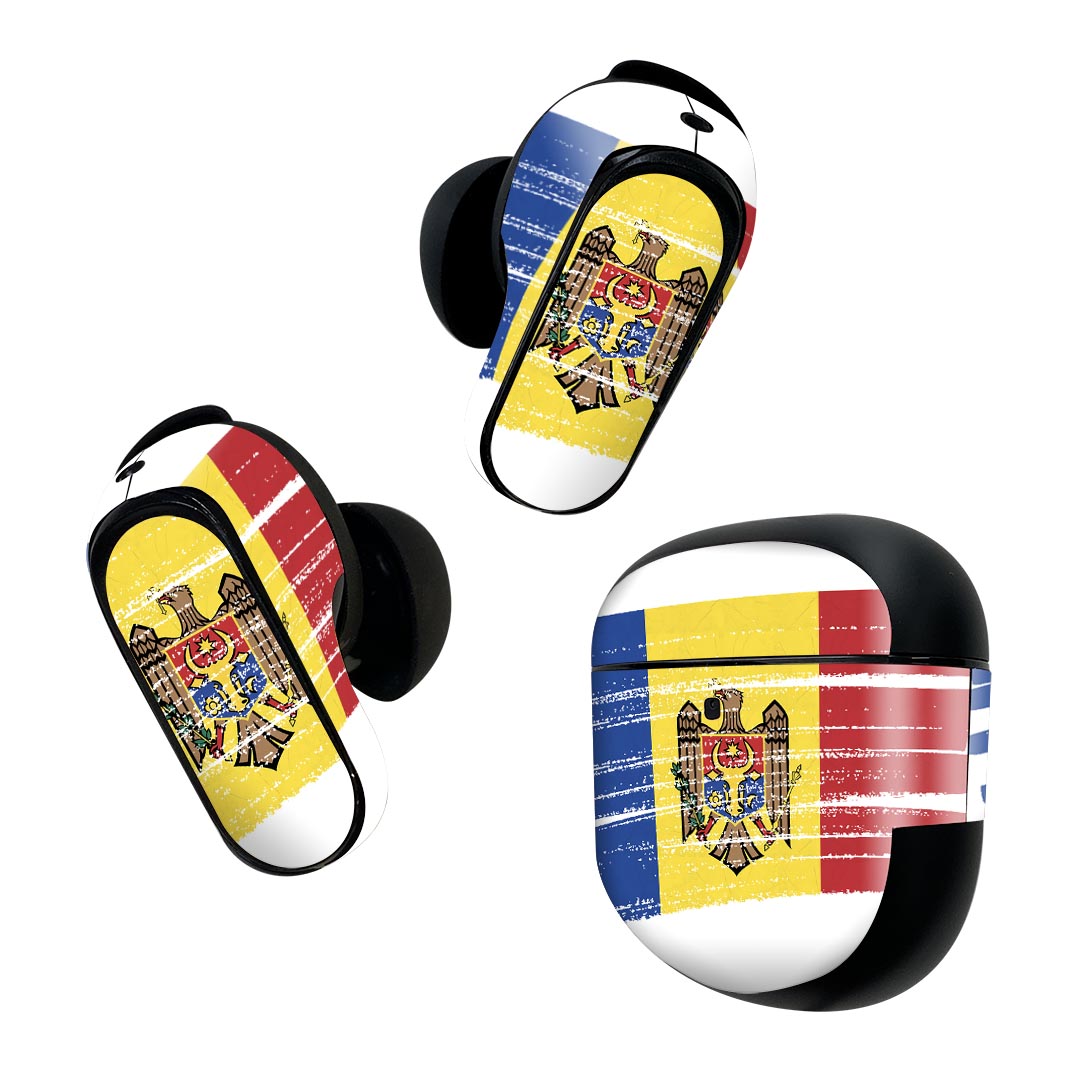 Bose QuietComfort Earbuds II 用 スキンシール ボーズ イヤバッズ2 用 ステッカー 本体3セット ケース1セット 保護 フィルム デコ 国旗 moldova モルドバ 018510