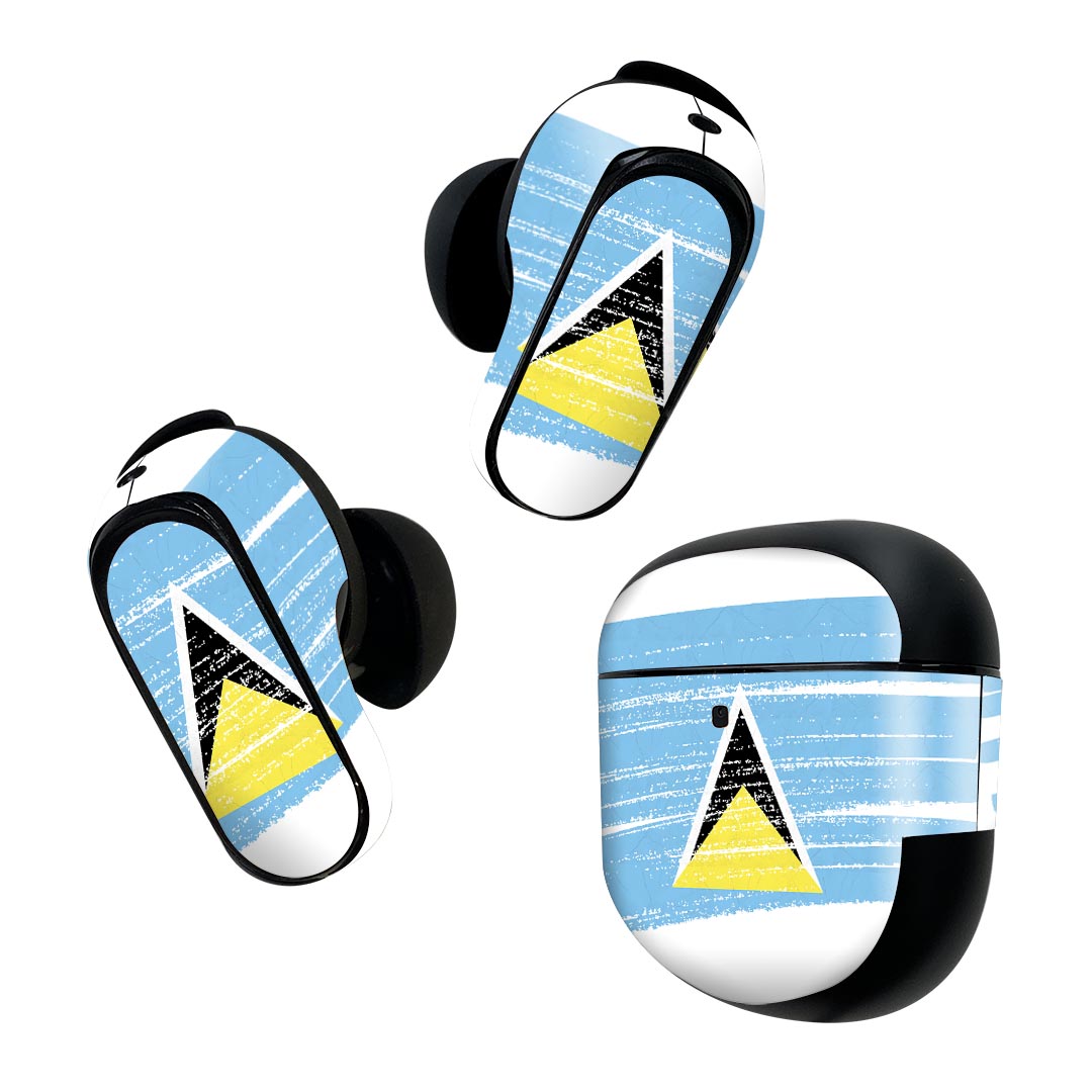 Bose QuietComfort Earbuds II 用 スキンシール ボーズ イヤバッズ2 用　ステッカー　本体3セット ケース1セット 保護 フィルム デコ 国旗 saint-lucia セントルシア 018546