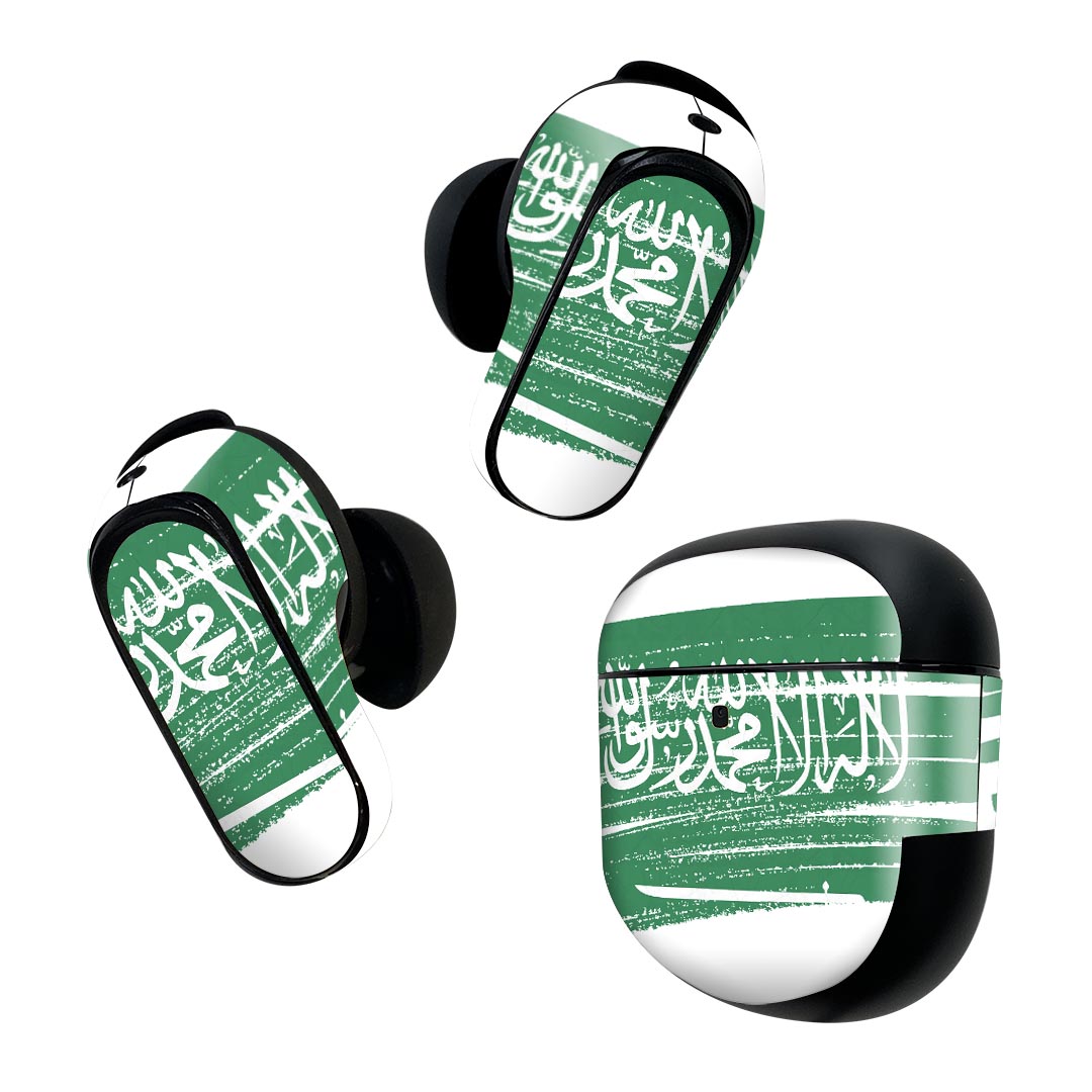 Bose QuietComfort Earbuds II 用 スキンシール ボーズ イヤバッズ2 用　ステッカー　本体3セット ケース1セット 保護 フィルム デコ 国旗 saudi-arabia サウジアラビア 018552