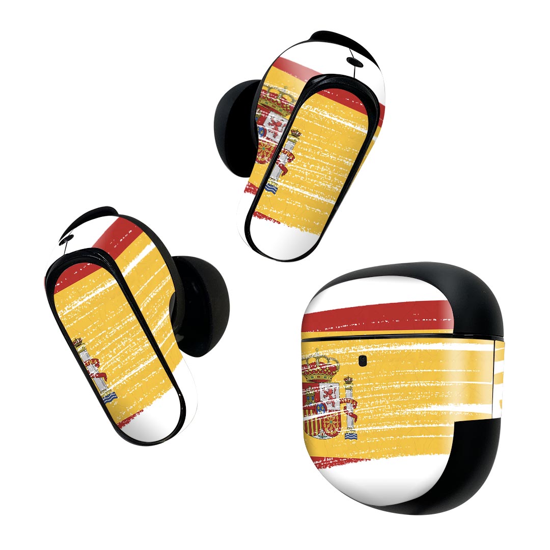 Bose QuietComfort Earbuds II 用 スキンシール ボーズ イヤバッズ2 用　ステッカー　本体3セット ケース1セット 保護 フィルム デコ 国旗 spain スペイン 018566(2)