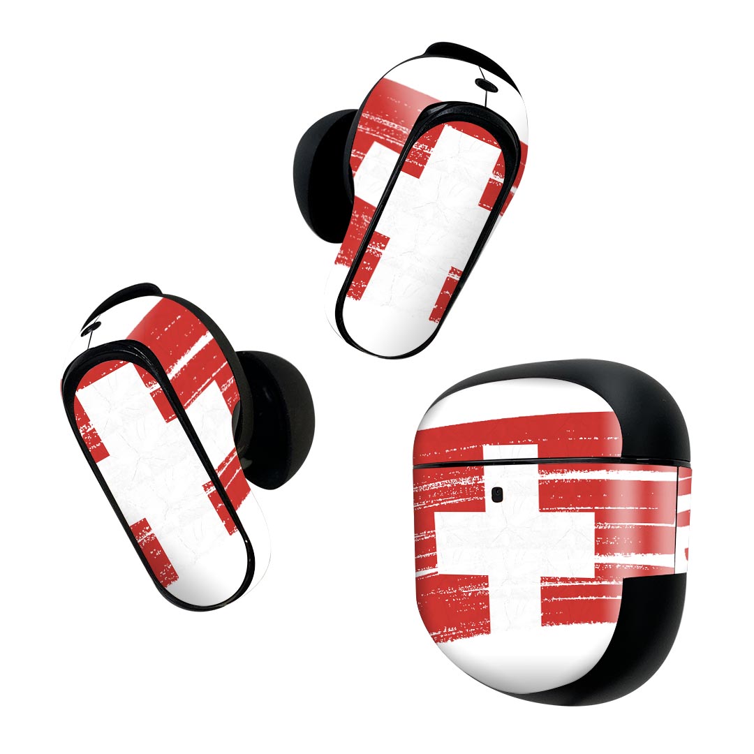Bose QuietComfort Earbuds II 用 スキンシール ボーズ イヤバッズ2 用　ステッカー　本体3セット ケース1セット 保護 フィルム デコ 国旗 switzerland スイス 018573