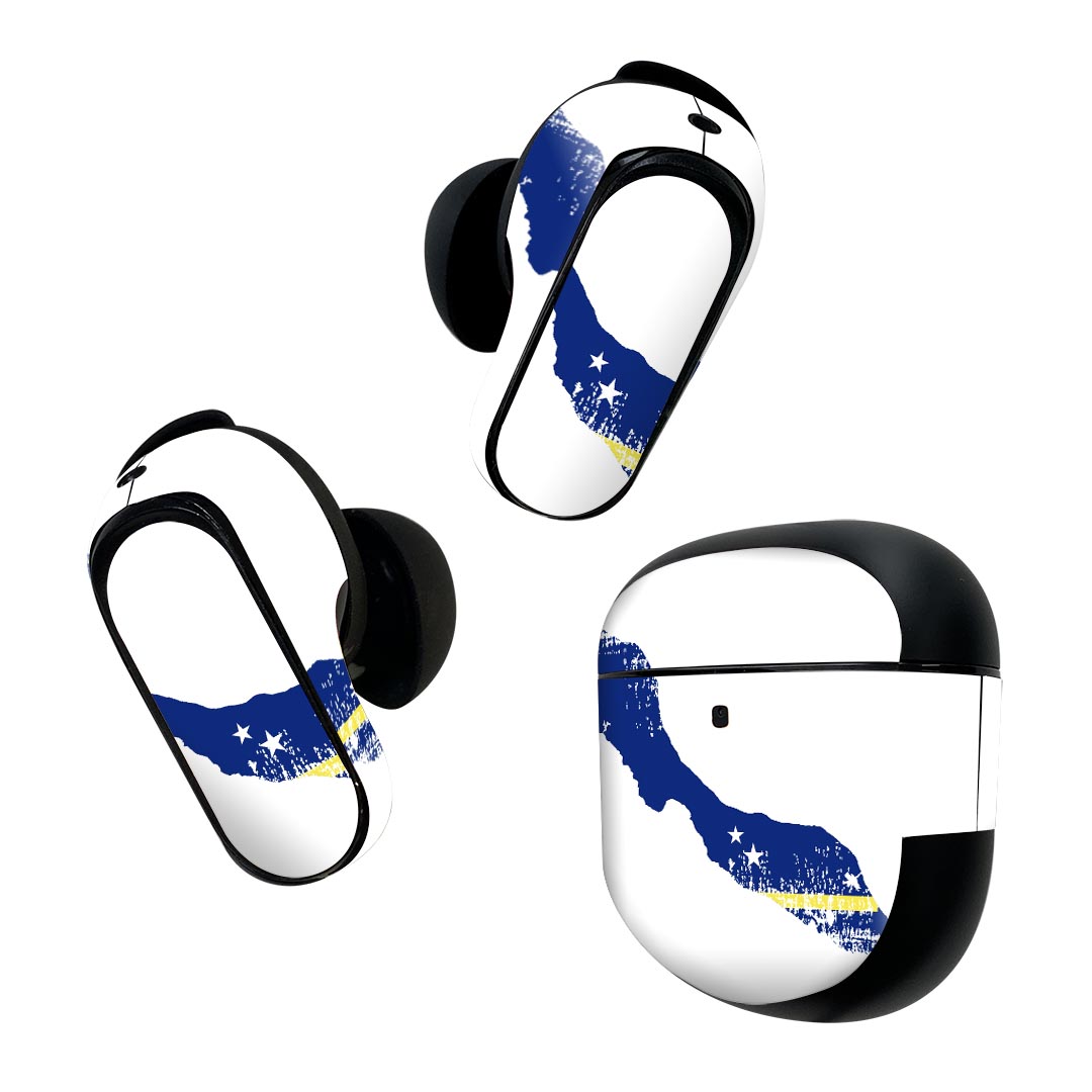 Bose QuietComfort Earbuds II 用 スキンシール ボーズ イヤバッズ2 用　ステッカー　本体3セット ケース1セット 保護 フィルム デコ 国旗 curacao キュラソー 018806