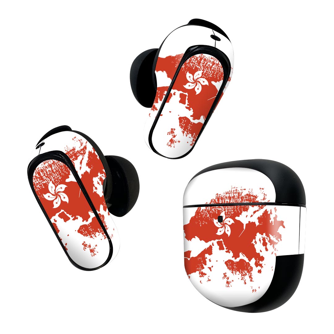 Bose QuietComfort Earbuds II 用 スキンシール ボーズ イヤバッズ2 用　ステッカー　本体3セット ケース1セット 保護 フィルム デコ 国旗 hong_kong 香港 018847
