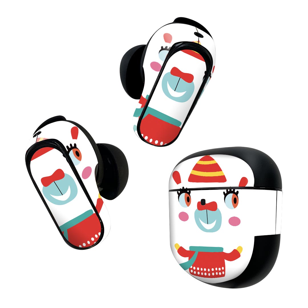 Bose QuietComfort Earbuds II 用 スキンシール ボーズ イヤバッズ2 用　ステッカー　本体3セット ケース1セット 保護 フィルム デコ イラスト アニマル キッズ 019022