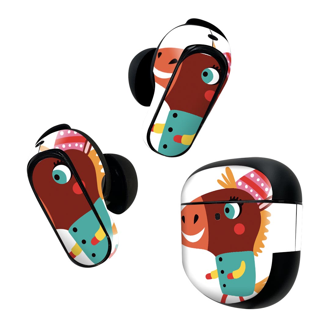 Bose QuietComfort Earbuds II 用 スキンシール ボーズ イヤバッズ2 用　ステッカー　本体3セット ケース1セット 保護 フィルム デコ イラスト アニマル キッズ 019028
